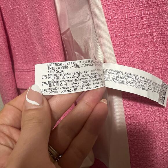 Zara Women's Medium Double-Breasted Textured Weave Tweed Blazer Jacket in Pink - Picture 8 of 11
